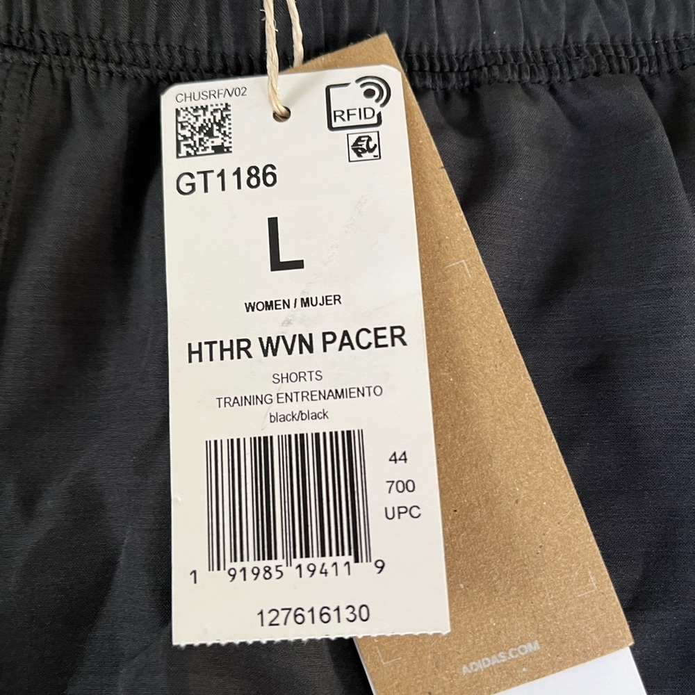 Adidas NEW black Athletic Training Short Women’s Large Heather Woven Pacer - Picture 5 of 12